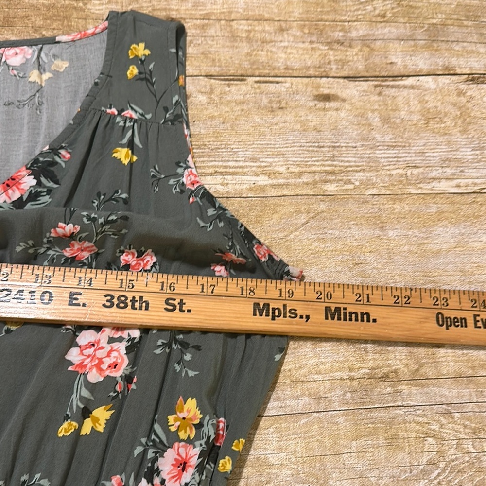 Old Navy Olive Green Floral Midi Dress with Pink & Yellow Flowers - Picture 4 of 7